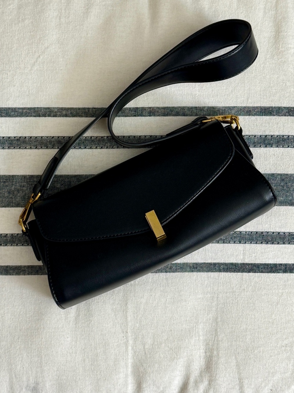 Rachel Zoe Black Leather Shoulder Bag with Gold Hardware